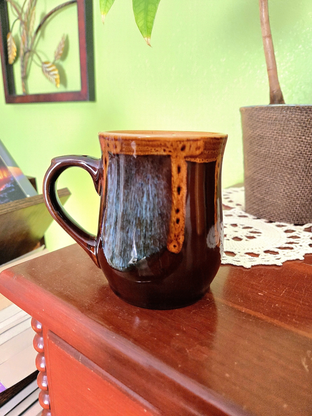 Brown Ceramic Drip-Glaze Coffee Mug